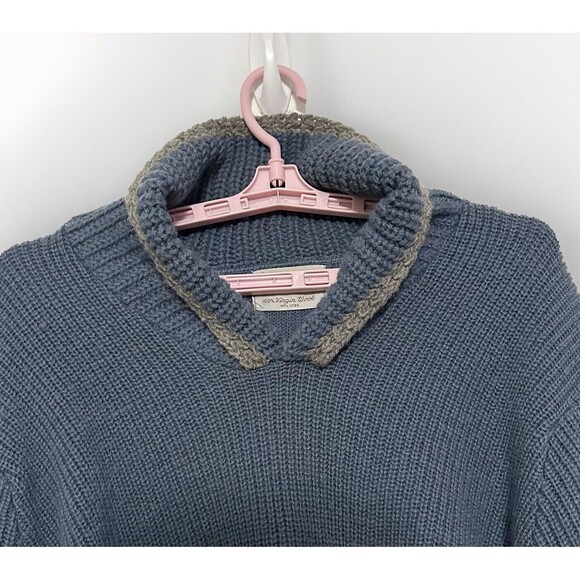 Vintage Wool Sweater Towne and King California Mens L V Neck Shawl Collar Blue - Picture 6 of 15